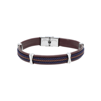 PULSERA LISKA DE ACERO Y PIEL MARRÓN 84BA1575