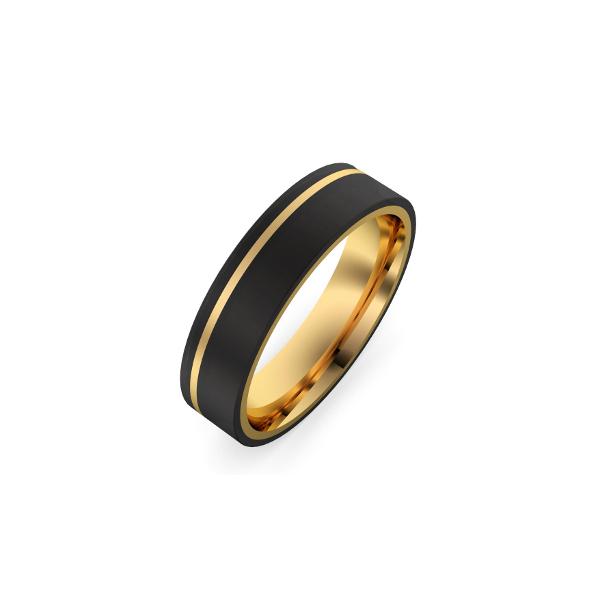 8mm) Unisex or Men's Tungsten Carbide Wedding ring band. 14K Yellow Gold  Ring with Black Carbon Fiber Inlay - Ring Blingers |