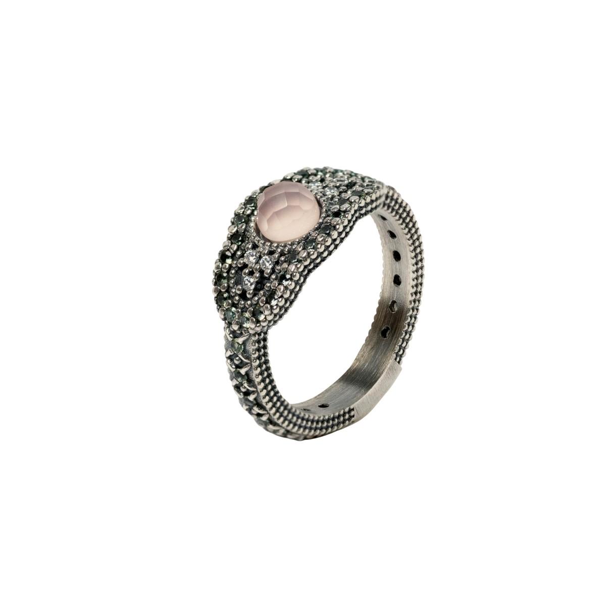 SUNFIELD ROSE LOVE DROP RING IN SILVER WITH QUARTZ AND ZIRCONIA, SIZE 14