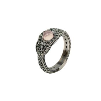ANILLO SUNFIELD GOTA DE AMOR ROSA DE PLATA CON CUARZO Y CIRCONITAS, TALLA 14