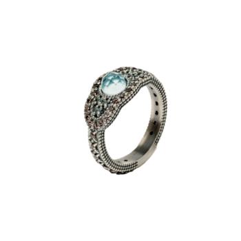 ANILLO SUNFIELD GOTA DE AMOR DE PLATA CON CUARZO Y CIRCONITAS, TALLA 14