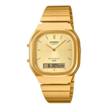 Rellotge casio vintage color daurat dual display per a home amb esfera quadrada.