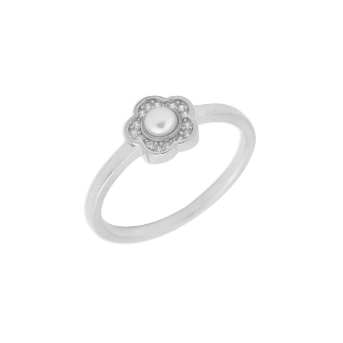 ANILLO LISKA PLATA CON PERLA Y CIRCONITAS FORMA DE FLOR BAM013AN.10 TALLA 10 