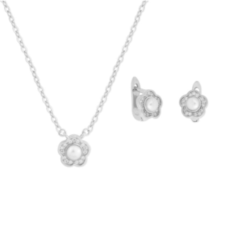 CONJUNT LISKA PLATEJAT AMB PERLES I CIRCONITES FORMA DE FLOR BAM013C