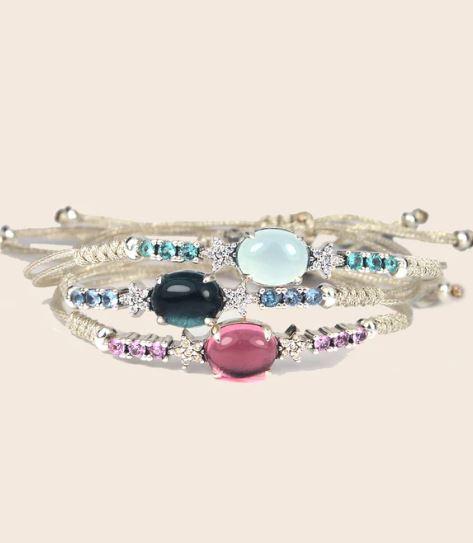 SILVER, CHALCEDONY AND COLORFUL SPINEL BRACELET DELCERRO BENNU 35