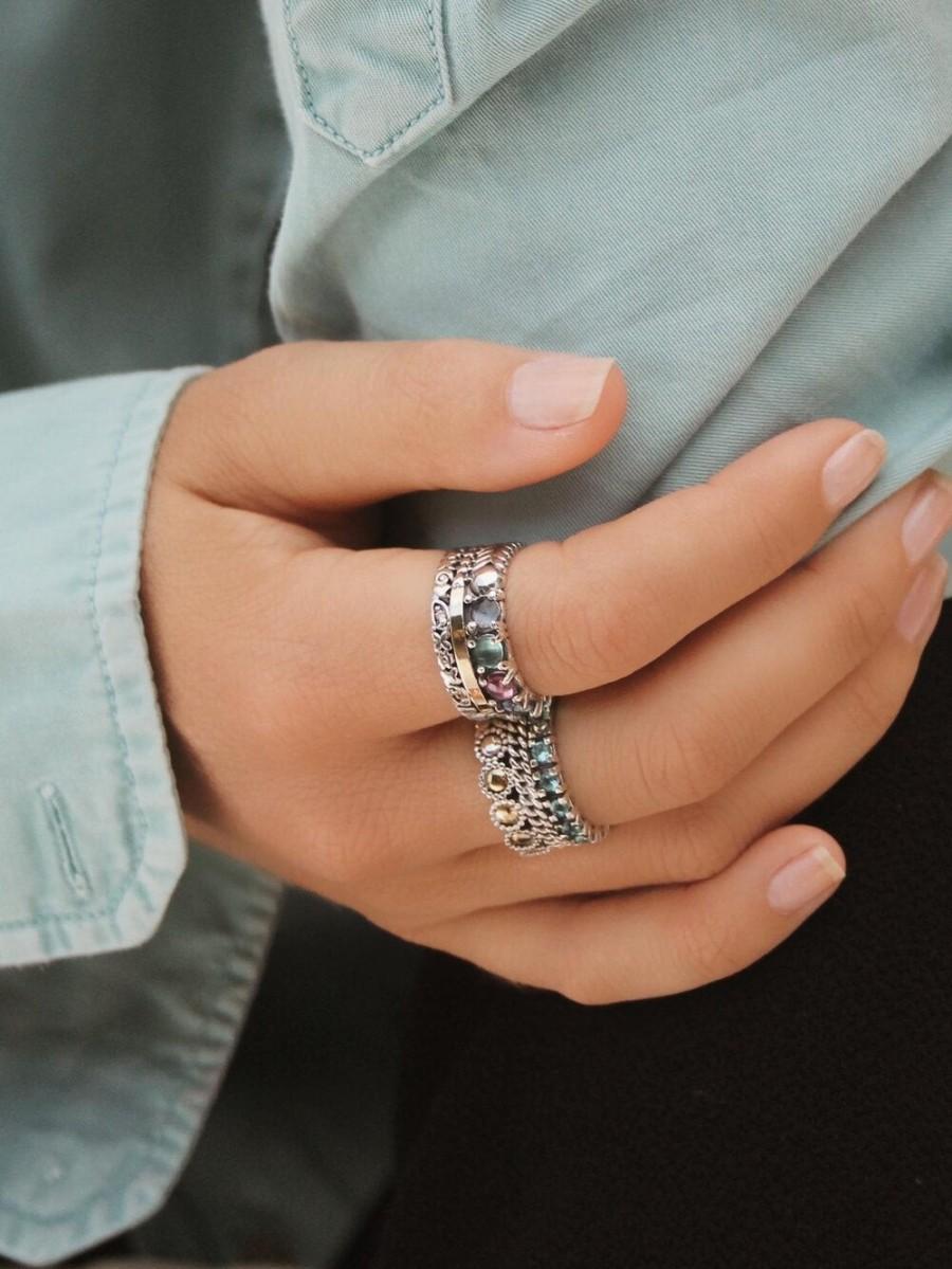 ANILLO DELCERRO DE PLATA, ORO Y CUARZO HIDROTERMAL DE COLORES 10153MIX TALLA 19 CENTRAL