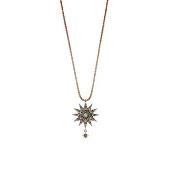 colgante sunfield chavela vega de plata de ley, cuarzo y circonitas. Estrella con cuarzo rosa central.