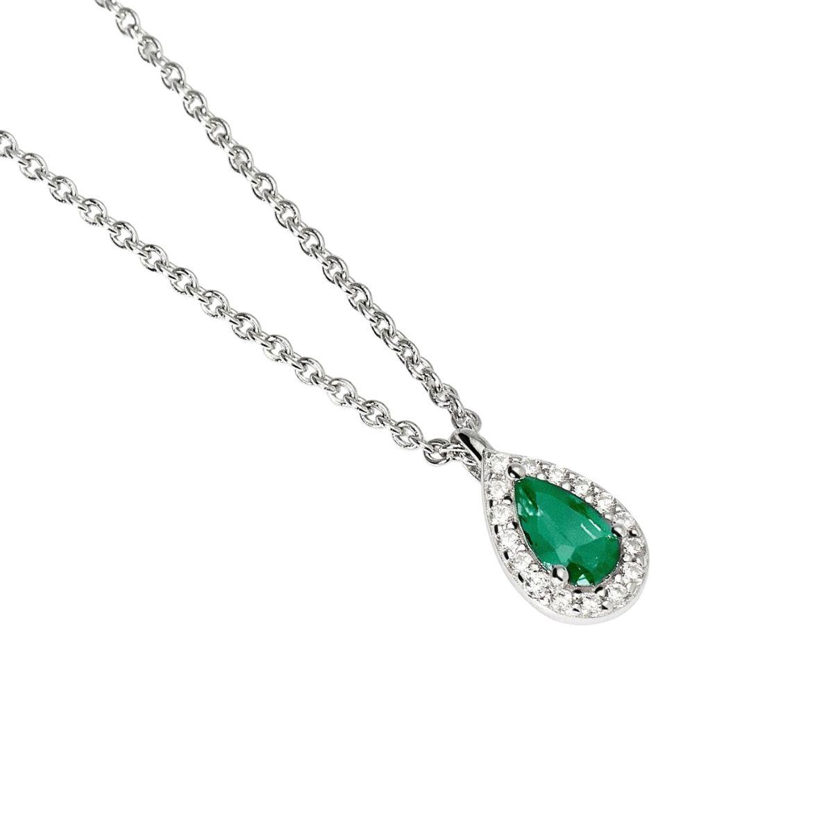 RHODIUM-PLATED SILVER MABINA PENDANT WITH DROP-CUT SYNTHETIC EMERALD AND ZIRCONIAS 553663 1