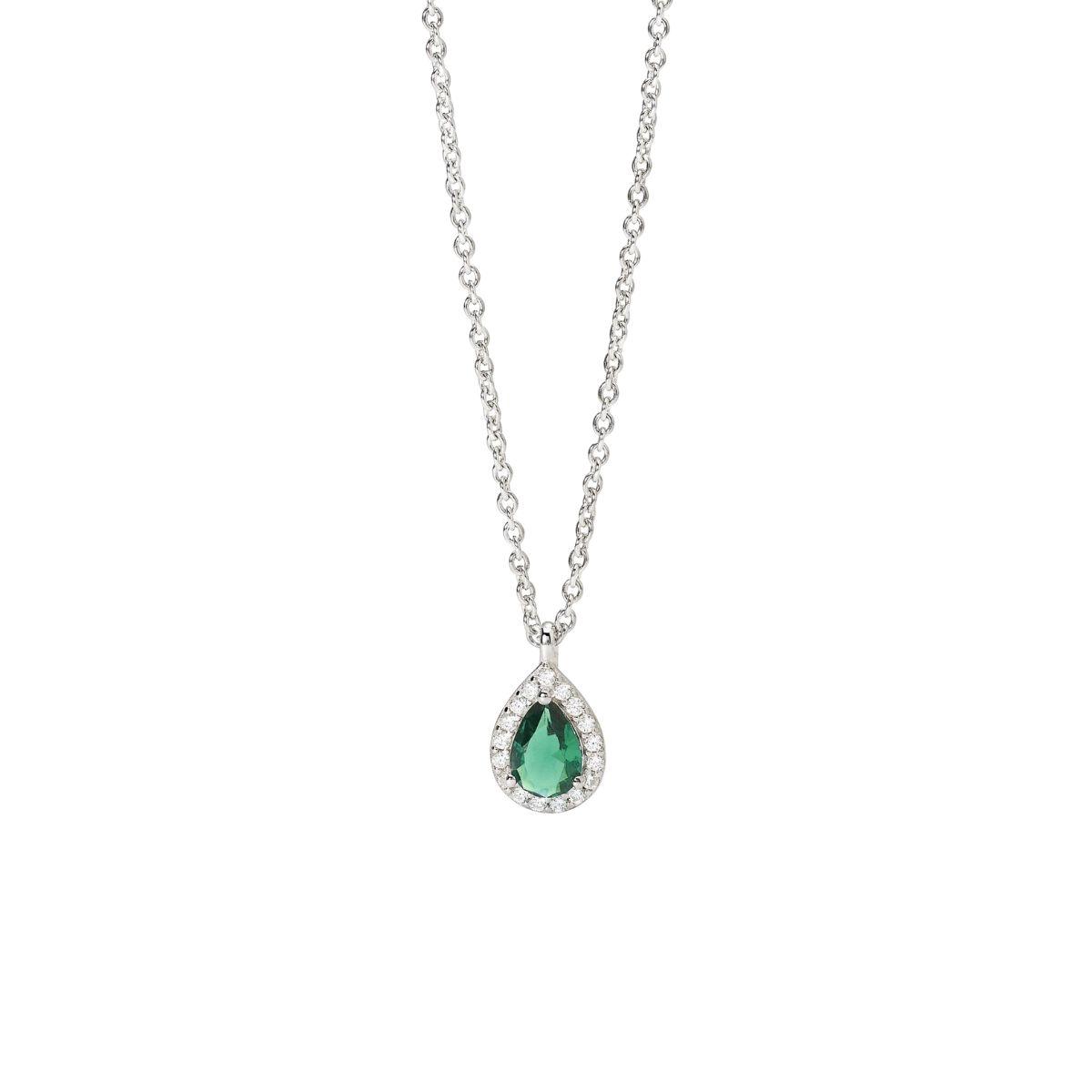 RHODIUM-PLATED SILVER MABINA PENDANT WITH DROP-CUT SYNTHETIC EMERALD AND ZIRCONIAS 553663