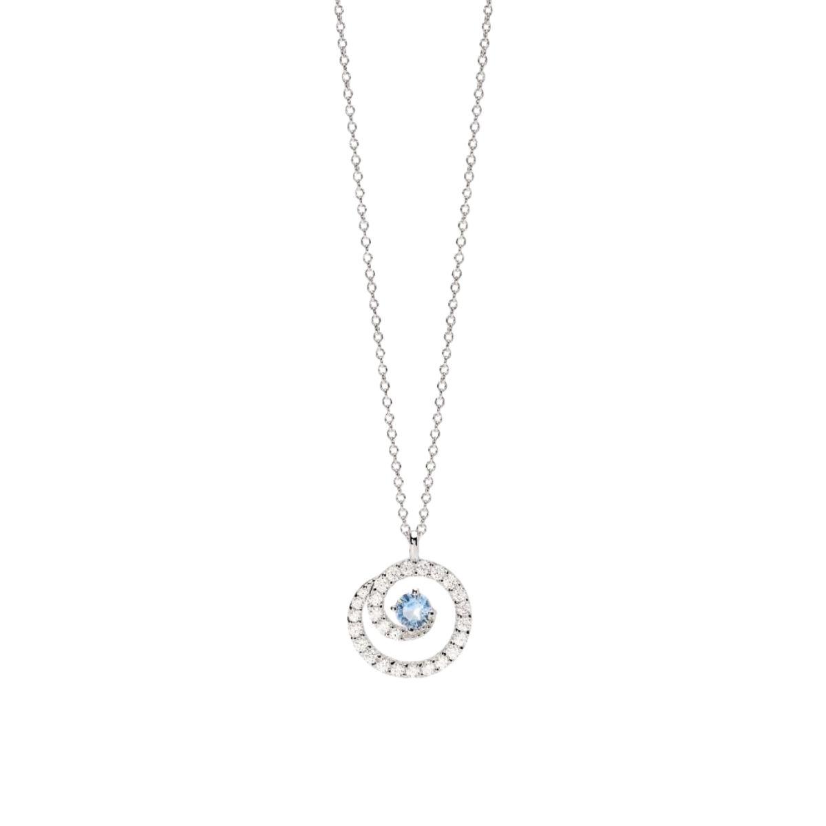 Gargantilla de plata rodiada con colgante de circonita blanca y aguamarina sintética.