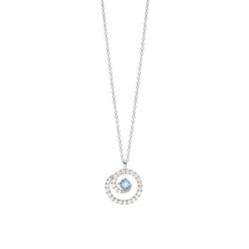 Gargantilla de plata rodiada con colgante de circonita blanca y aguamarina sintética.