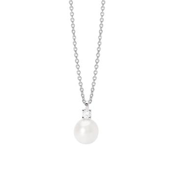 Silver pendant with a cultivated pearl and a lab-grown diamond by Mabina Gioielli