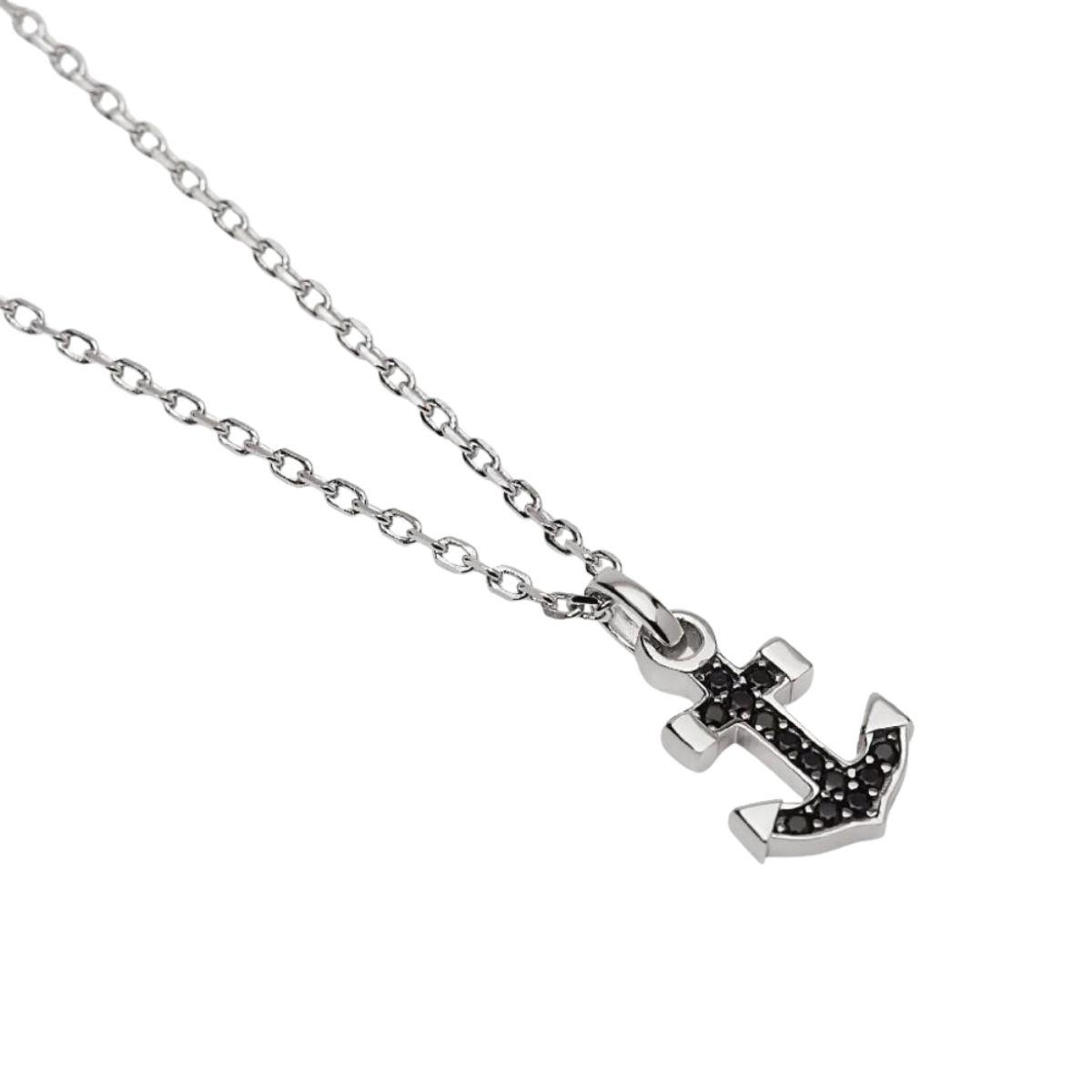 COLGANTE MABINA EN FORMA DE ANCLA DE PLATA Y CIRCONITAS NEGRAS 553872
