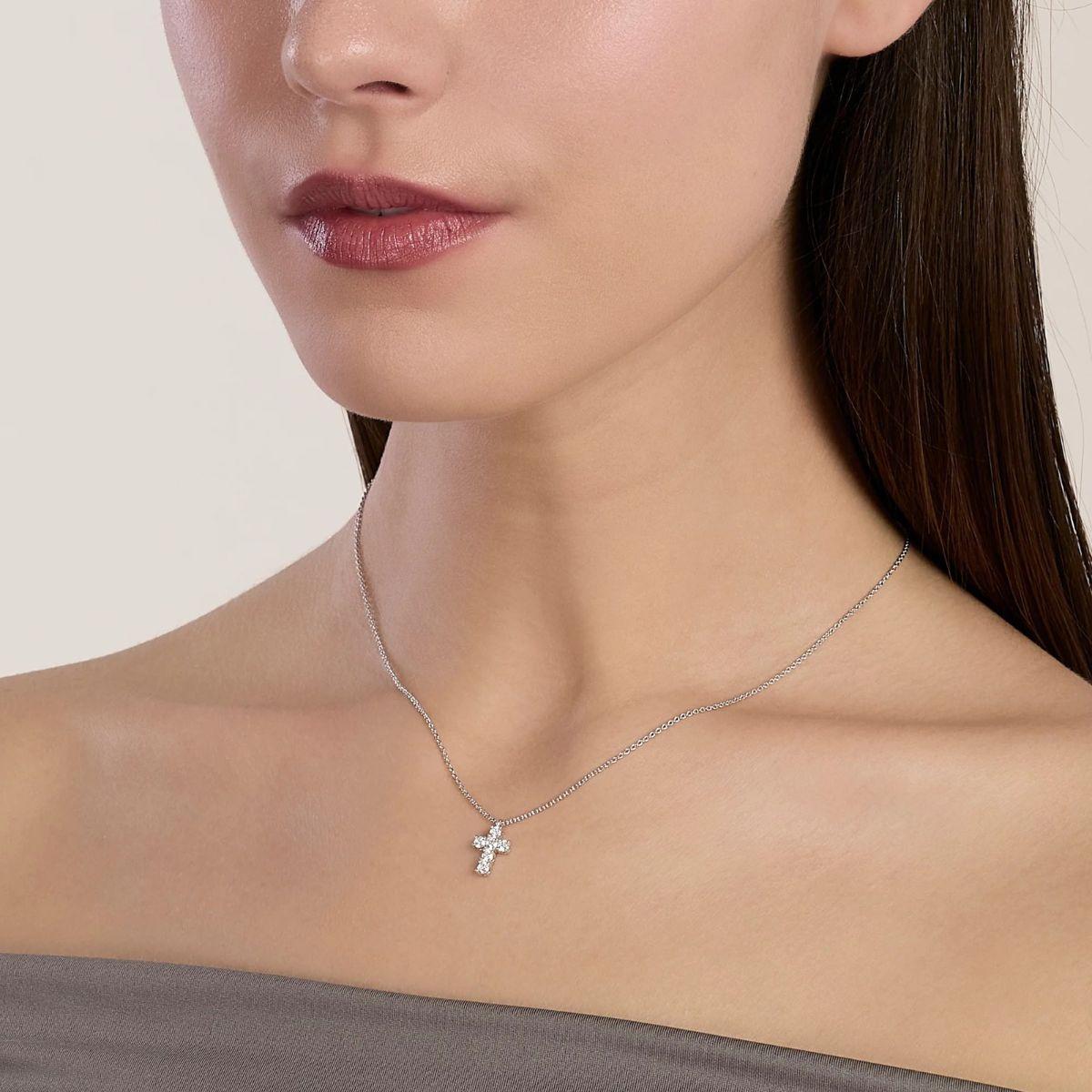 MABINA SILVER CROSS-SHAPED PENDANT WITH LAB-GROWN DIAMONDS 0.39 CT TOTAL F VS 553914