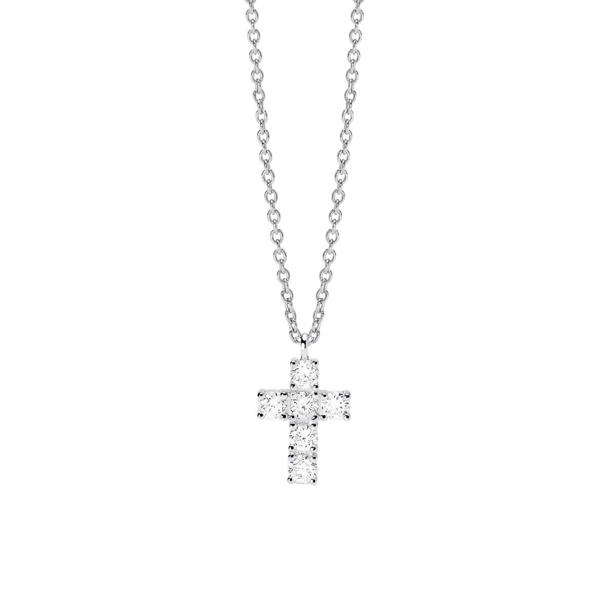 Silver and lab-grown diamond cross-shaped pendant by Mabina Gioielli