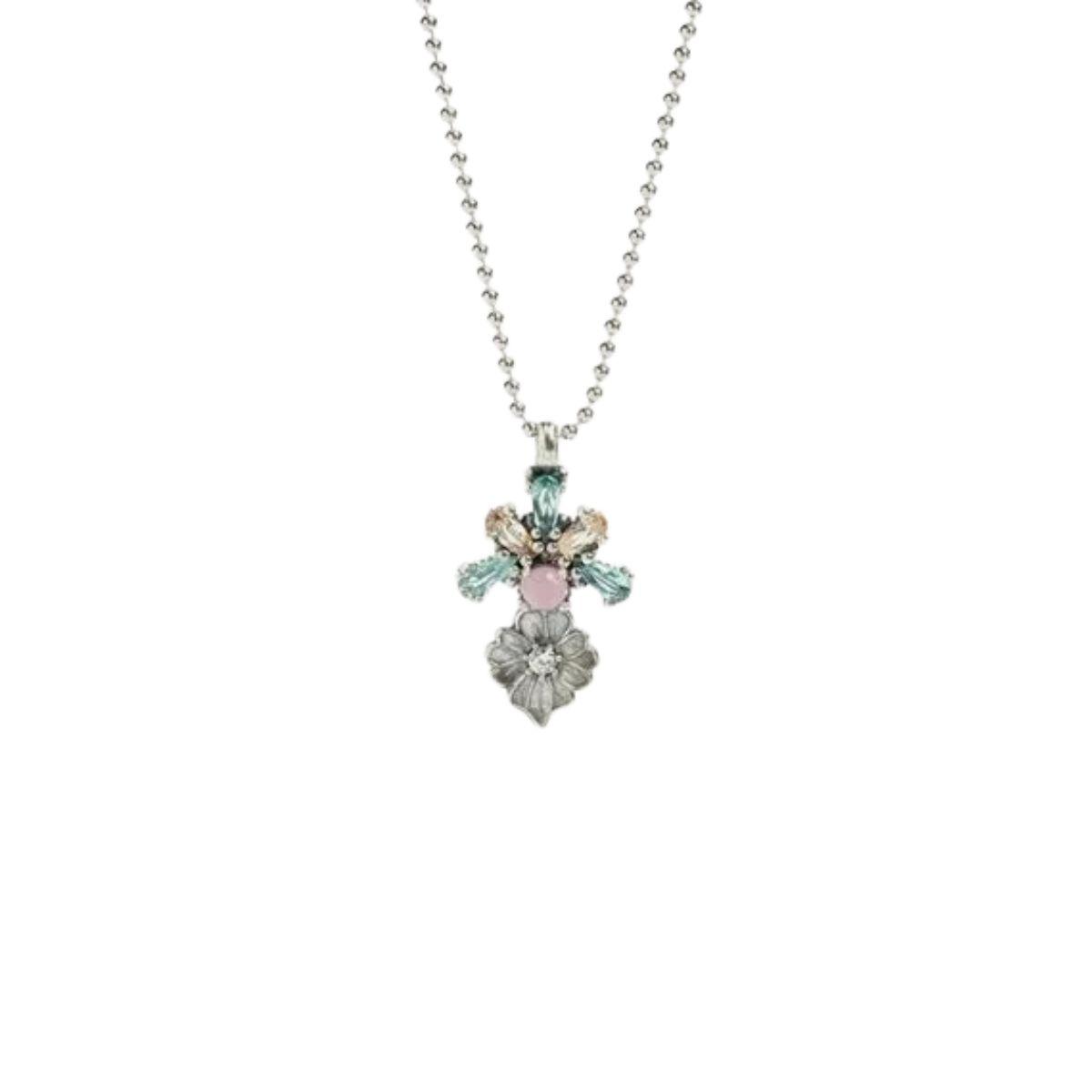 COLGANTE SUNFIELD DE PLATA CON CIRCONITAS VERDE MINT, CAVA Y ROSA CL067544