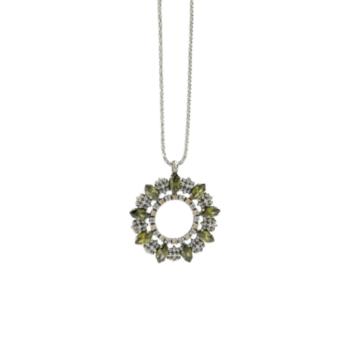 penjoll sunfield en forma circular de plata i circonites en tons vede, cava i blanc perla