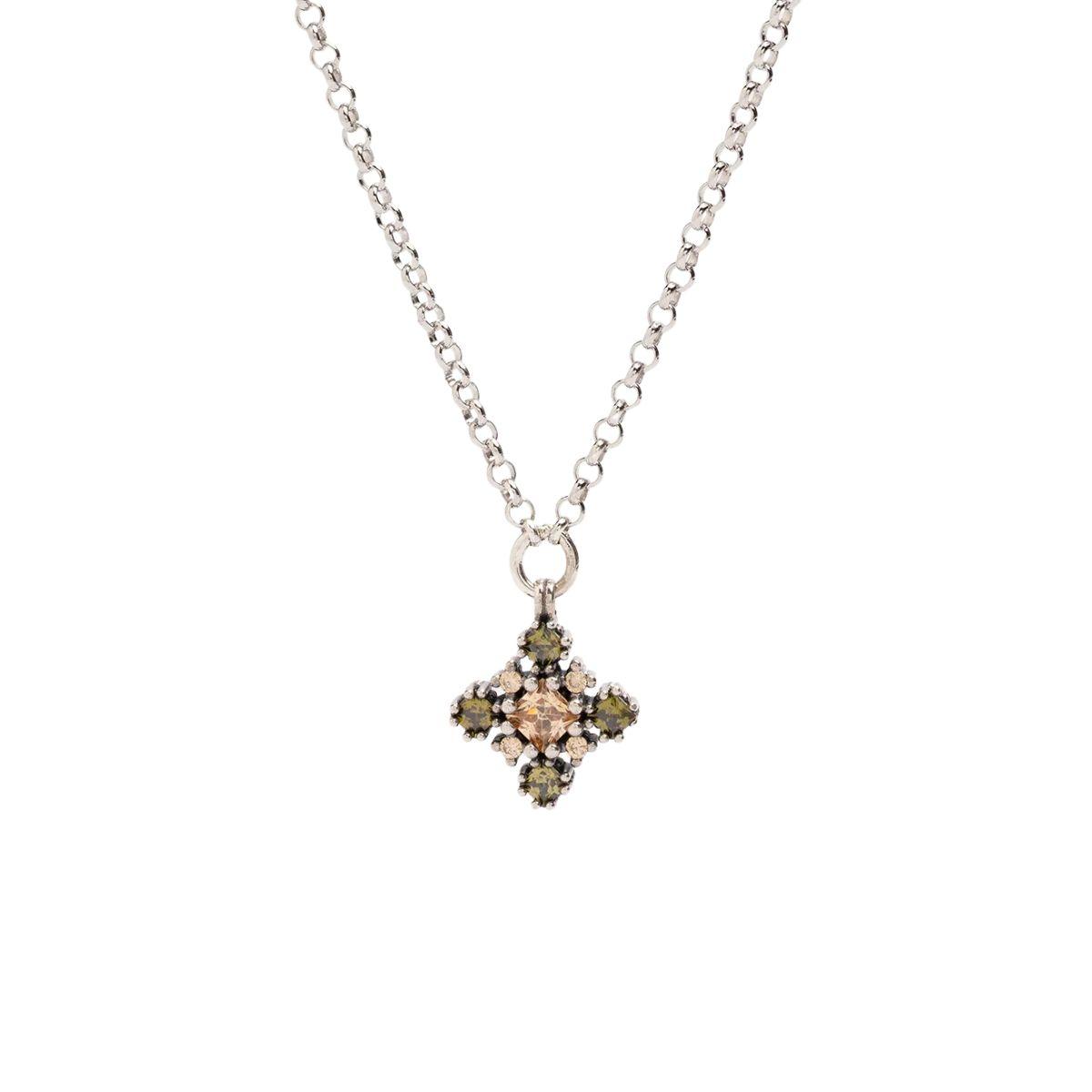 collar sunfield de plata con circonitas en tonos verde peridoto y cava