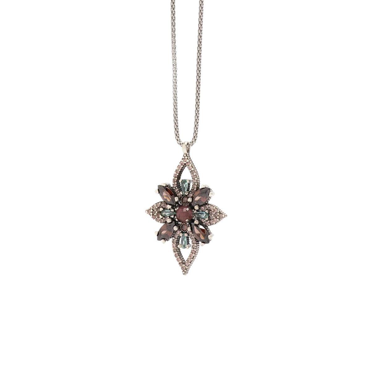 colgante sunfield de plata y piedras tonos marron y verde