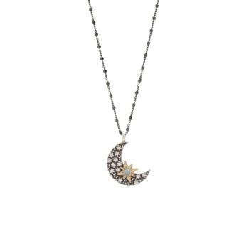 penjoll sunfield en forma de lluna de plata, circonites blanc perla i opal