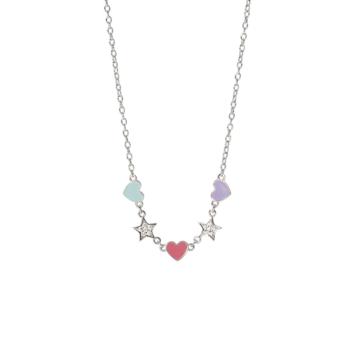 COLLAR MABINA JUNIOR DE PLATA RODIADA CON CORAZONES ESMALTADOS Y ESTRELLAS DE CIRCONITAS 553772