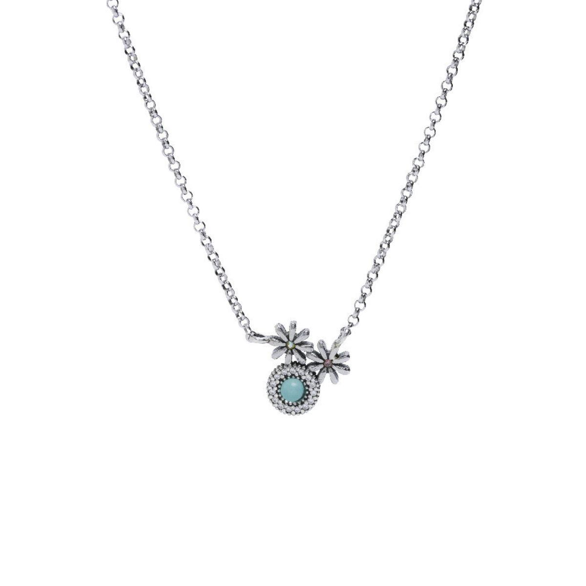 SUNFIELD OXTED SILVER NECKLACE WITH AQUAMARINE QUARTZ AND GREEN AND BROWN ZIRCONIAS CL065520