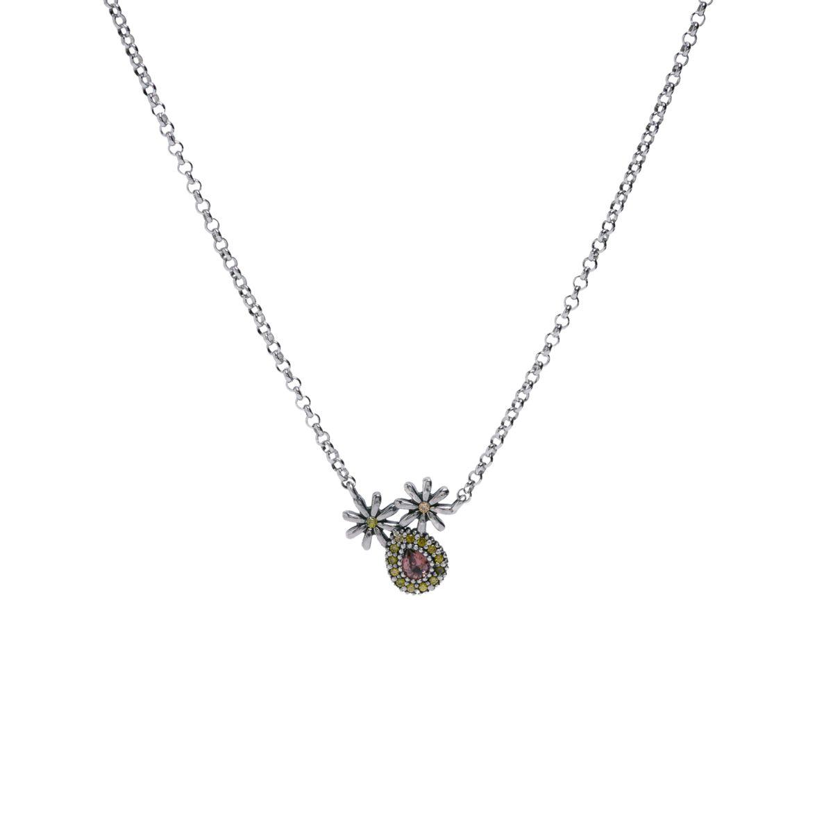 SUNFIELD OXITATED SILVER NECKLACE WITH GREEN AND BROWN ZIRCONIAS CL065521
