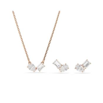 CONJUNTO SWAROVSKI MESMERA DE COLLAR Y PENDIENTES BAÑADOS EN TONO ORO ROSA Y CRISTALES EN FORMA OCTOGONAL Y PERA 5734246