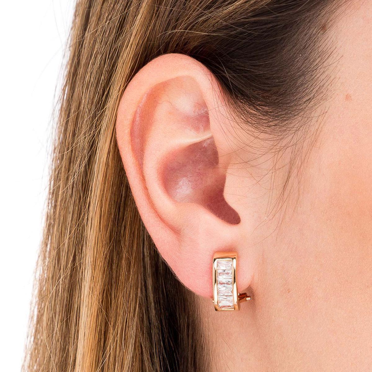 18KT GOLD PLATED BAGUETTE ZIRCONIA EARRINGS VIDAL & VIDAL G1922A