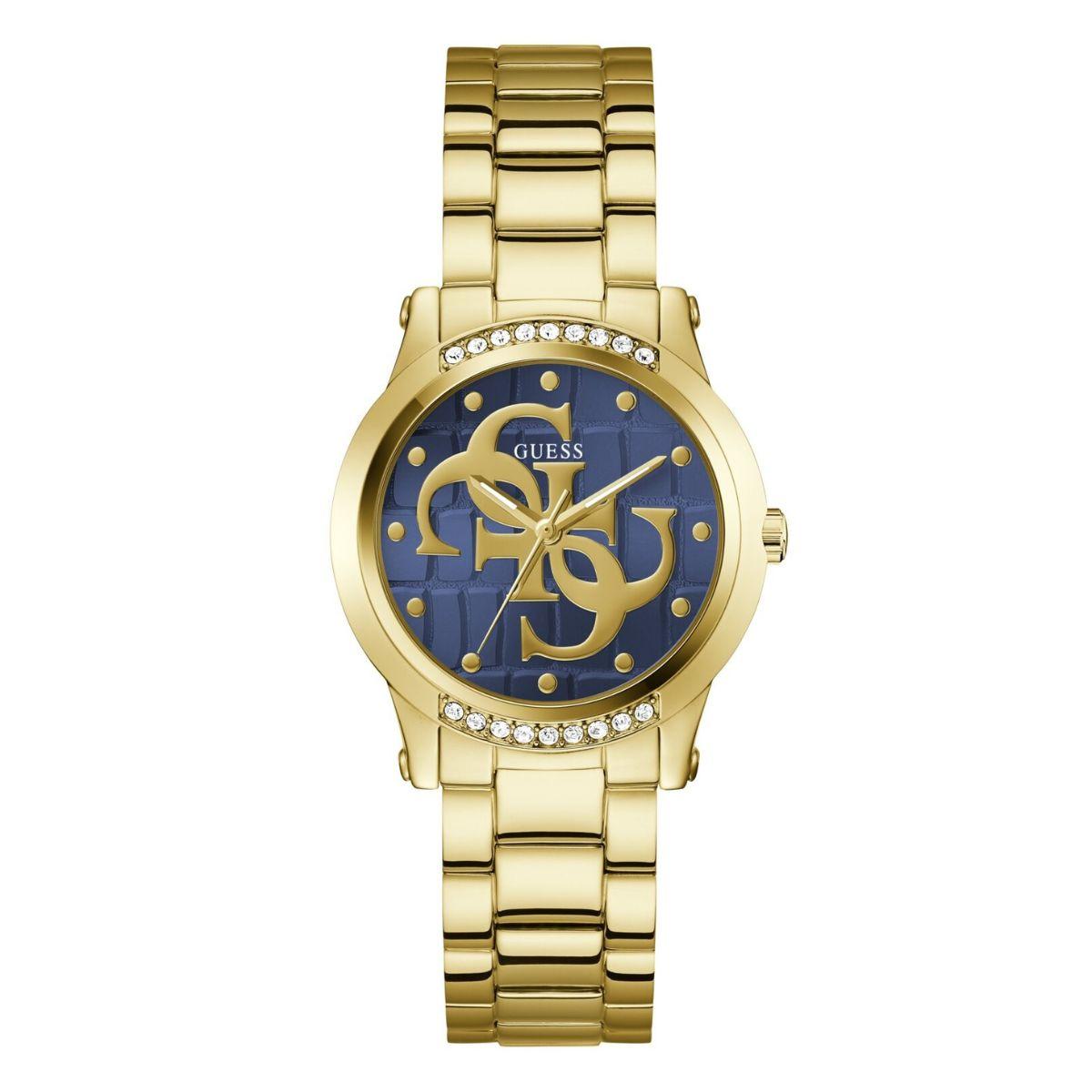 Reloj marca guess modelo Annette color dorado con esfera azul y circonitas blancas