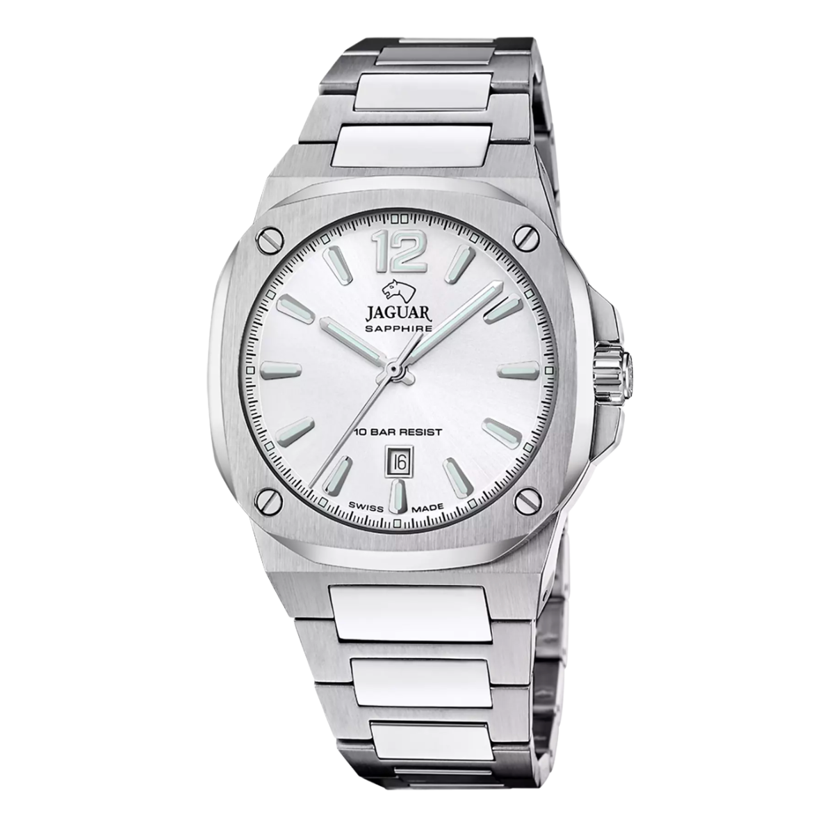 JAGUAR SWISS-MADE SILVER-PLATED STEEL WATCH J1024/4