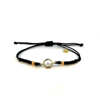 PULSERA LOMIKO DE ORO AMARILLO 9K, DIAMANTE TALLA PRINCESA Y MACRAME NEGRO KPU0008A