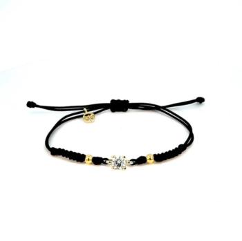 PULSERA LOMIKO DE ORO AMARILLO 9K, DIAMANTE Y MACRAME NEGRO KPU0014A