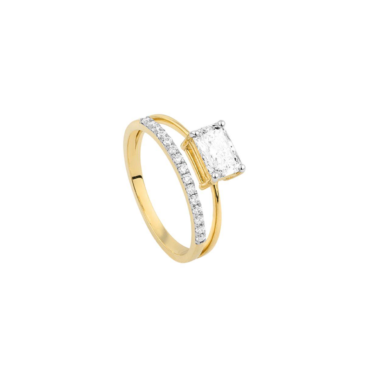 ANELL SOLITARIO D'OR GROC I DIAMANTS CULTIVATS LRY00129-007-13 TALLA 13