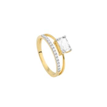 ANELL SOLITARIO D'OR GROC I DIAMANTS CULTIVATS LRY00129-007-13 TALLA 13