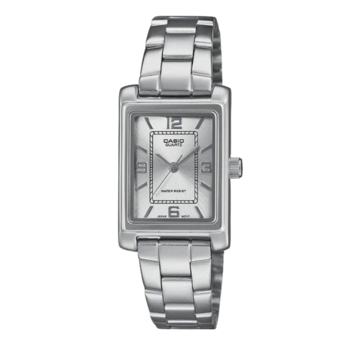 Reloj Casio collection plateado para mujer con caja rectangular