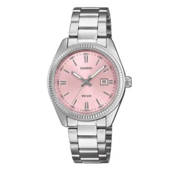 Reloj Casio Collection color plateado con esfera rosa para mujer