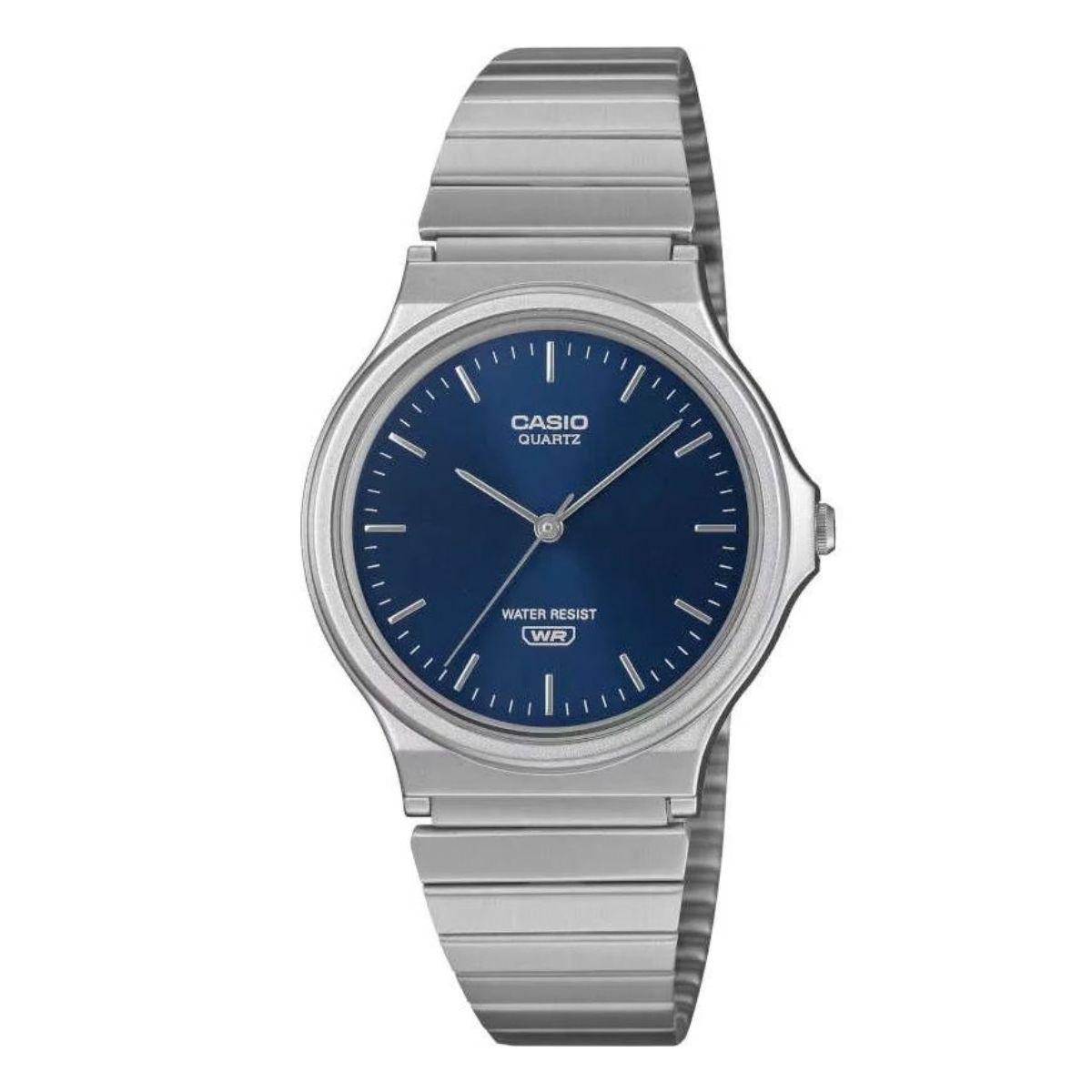 rellotge casio collection platejat amb corretja metàl·lica d'acer i esfera blava