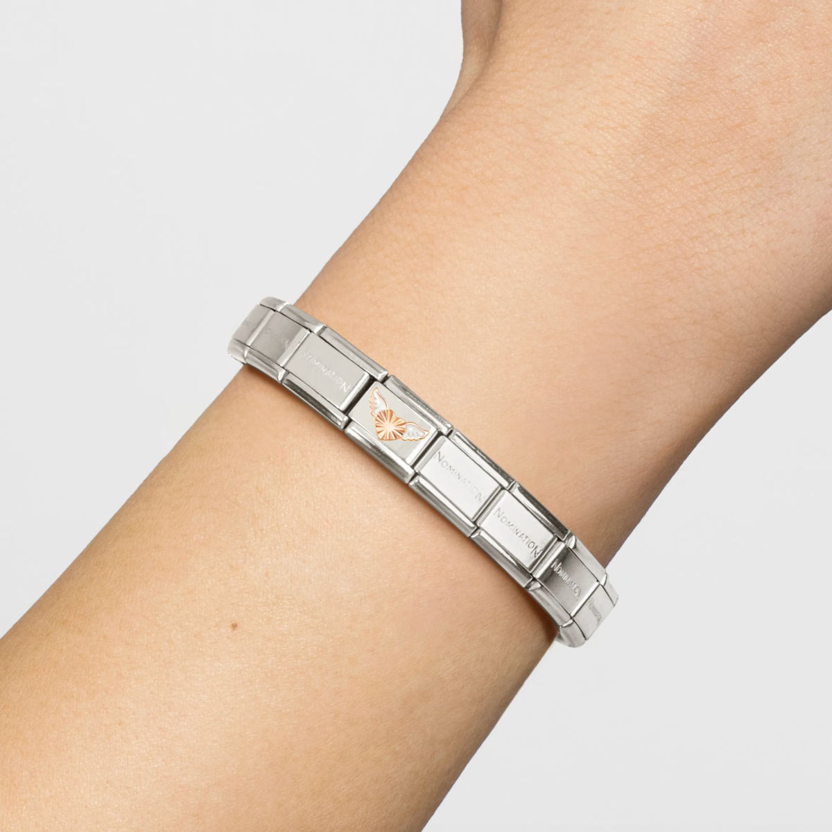 LINK NOMINATION DE ACERO CORAZÓN CON ALAS ORO ROSA EFECTO DIAMANTE 430202 46