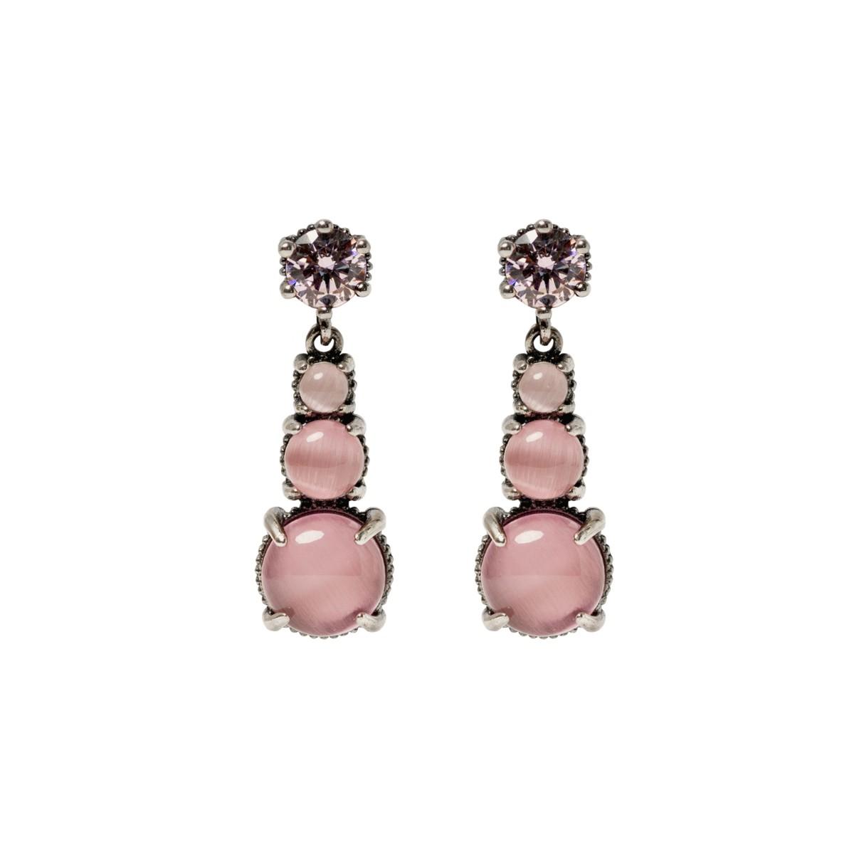 SUNFIELD SILVER EARRINGS WITH ROSE QUARTZ AND PINK ZIRCONIA PE065260/56. CRAZY HEART EARRINGS. EARRINGS WITH 3 PINK QUARTZ AND ONE PINK ZIRCONIA.