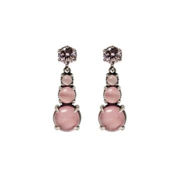 SUNFIELD SILVER EARRINGS WITH ROSE QUARTZ AND PINK ZIRCONIA PE065260/56. CRAZY HEART EARRINGS. EARRINGS WITH 3 PINK QUARTZ AND ONE PINK ZIRCONIA.