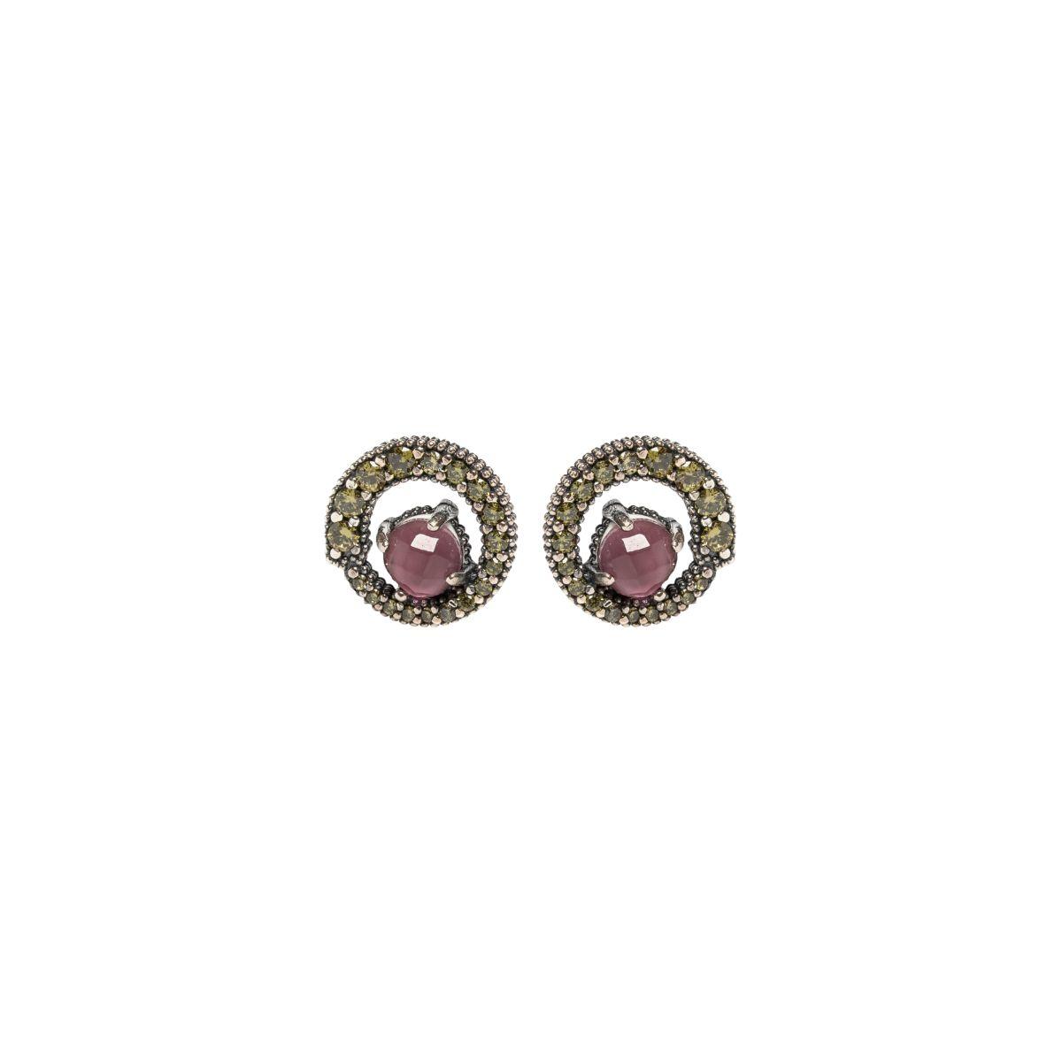 SUNFIELD EARRINGS IN SILVER, PINK TOURMALINE AND ZIRCONIA