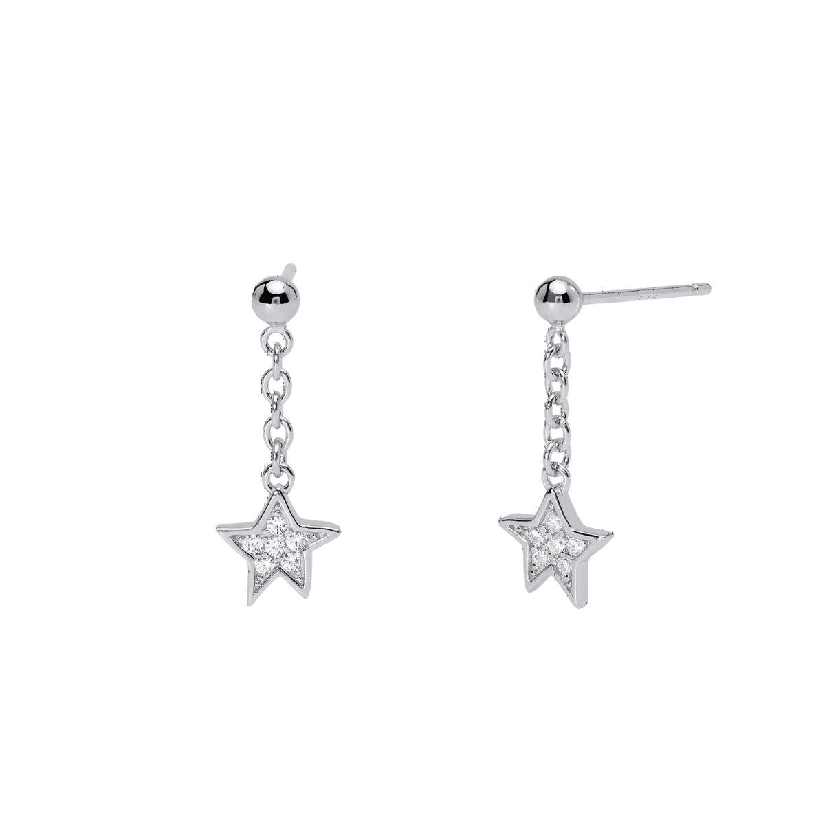 PENDIENTES DE PLATA RODIADA CON ESTRELLAS COLGANTES CON CIRCONITAS 563616