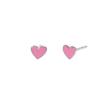 Rhodium-plated silver earrings with enameled hearts.