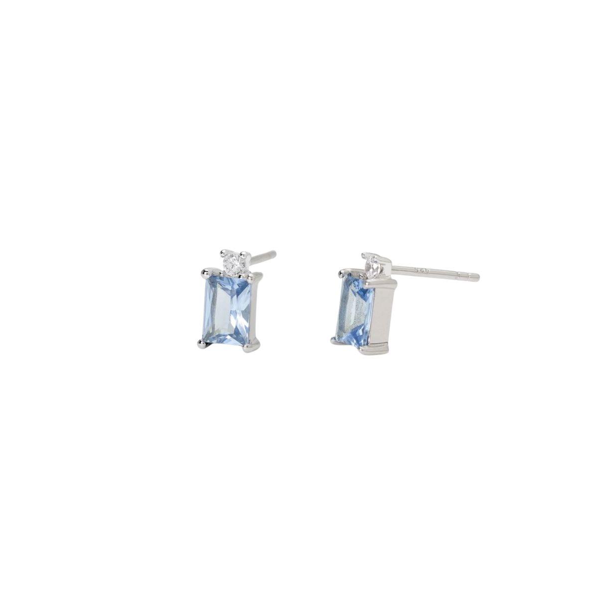 Arracades de plata rodiada per a dona amb aiguamarina sintètica de talla princesa i punta brillant.