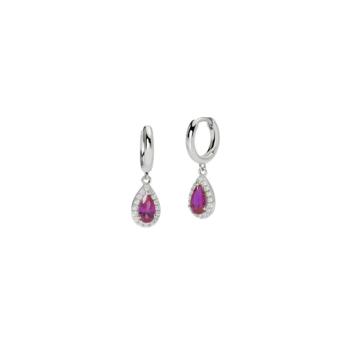 MABINA SILVER HOOP EARRING WITH TEARCUT SYNTHETIC RUBIES AND ZIRCONIAS 563734