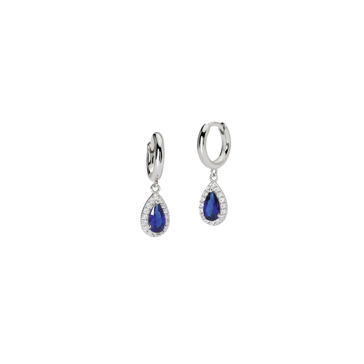 MABINA SILVER HOOP EARRINGS WITH TEARCUT SYNTHETIC SAPPHIRES AND ZIRCONIAS 563735