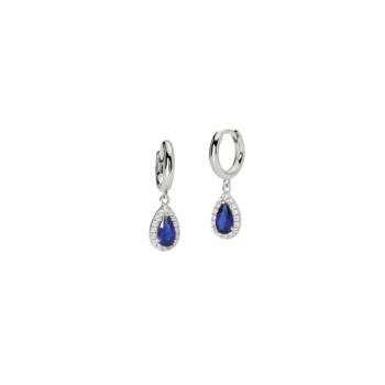 MABINA SILVER HOOP EARRINGS WITH TEARCUT SYNTHETIC SAPPHIRES AND ZIRCONIAS 563735