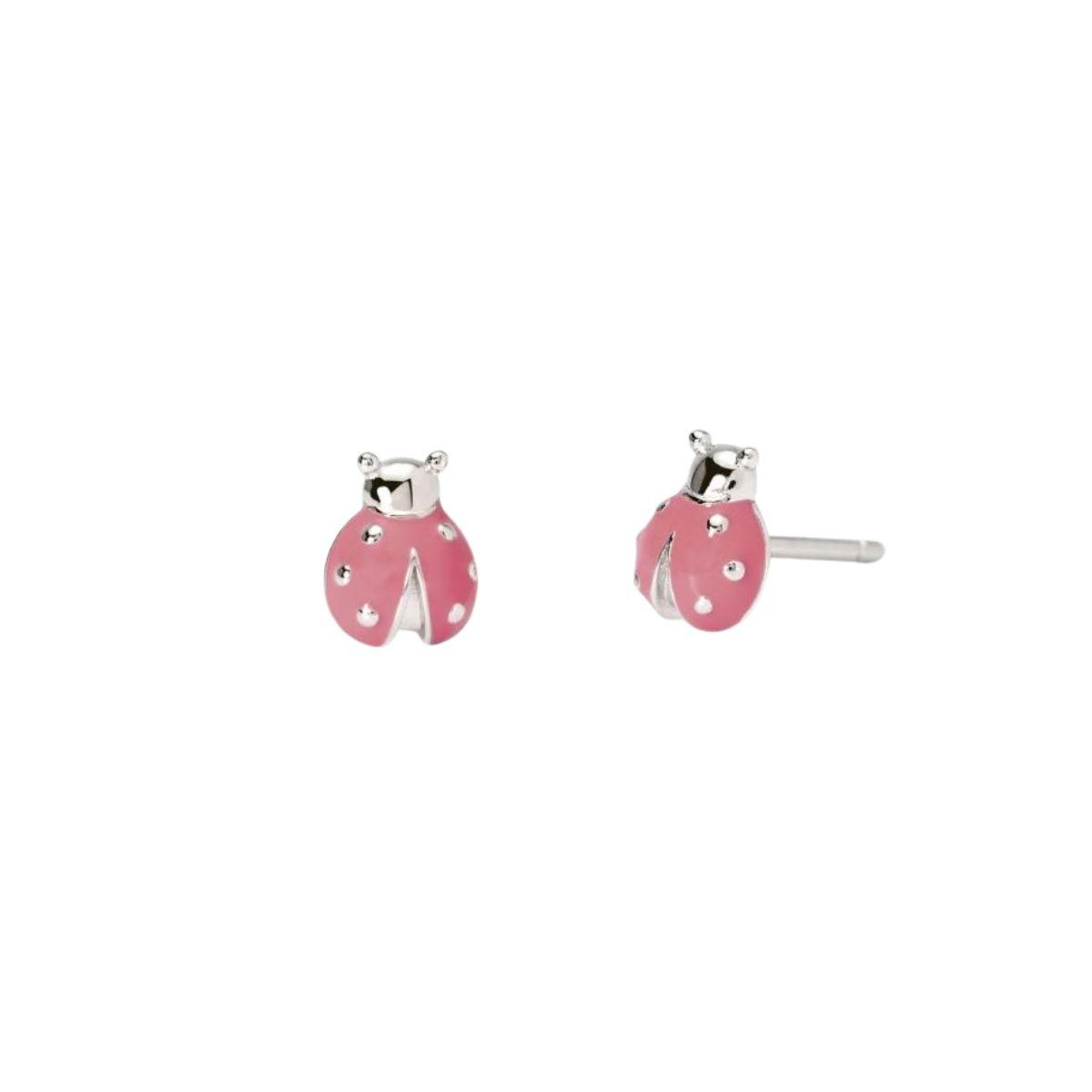 Mabina Junior pink ladybug-shaped silver earrings