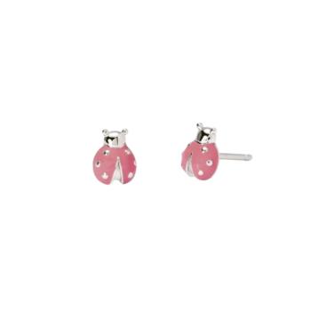 Mabina Junior pink ladybug-shaped silver earrings